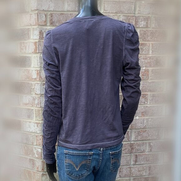 DKNY Ruched Long Sleeve Puffed Shoulders V-Neck Top SzS - Picture 6 of 11